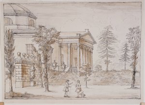 Chiswick, view of the villa from the Palladio statue side by William Kent
