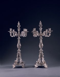 Pair of highly important German four-light candelabra, commissioned for George II, made by Balthasar Friedrich Behrens, Hanover, 1736-37