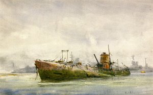 A surrendered and beached submarine, Portsmouth by William Lionel Wyllie