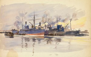 Sketch of Merchant Ships in Port, Late 19th to Early 20th Century