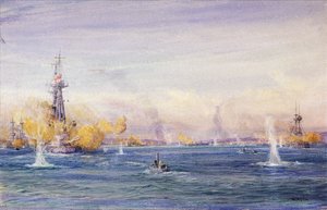 The Battle of the Dardanelles (1915), during the Gallipoli campaign, in the Sea of Marmara by William Lionel Wyllie