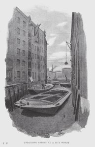 Unloading Barges at a City Wharf by William Luker