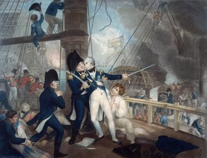 The Battle of Trafalgar and the Death of Nelson - William Marshall Craig (ca. 1765-1827) - 1806 - Etching, watercolour - Private Collection by William Marshall Craig