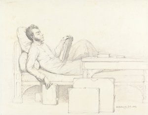 Self-Portrait of the Artist Reclining on a Gothic Couch Reading a Book by William Mulready