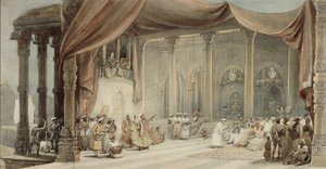 Europeans Being Entertained by Dancers and Musicians in a Splendid Indian House in Calcutta during Durga Puja