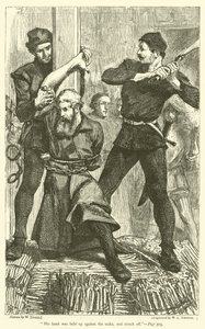 His hand was held up against the stake, and struck off
