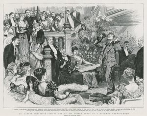 Mr Albert Chevalier singing one of his coster songs in a West End drawing room by William Small