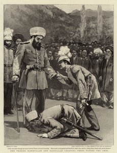 The Princes Habibullah and Nasrullah greeting their Father the Amir