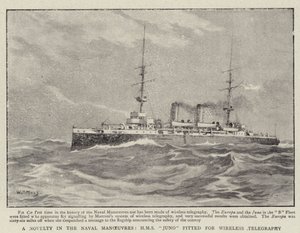 A Novelty in the Naval Manoeuvres, H M S Juno fitted for Wireless Telegraphy by William T. Maud