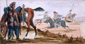 Bashi Bazouk of Circassia, & others at exercise in the background