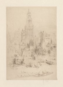 Downtown Manhattan from the East River, with the Woolworth Building