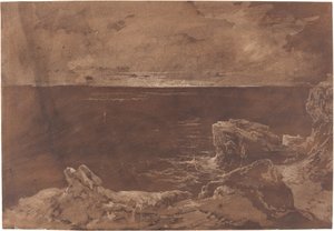 A Rocky Coast by Moonlight by William West or Samuel Jackson