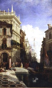 A Capriccio View of Venice with a Princess Being Shown to a Gondola at the Back of the Scuola di San Marco