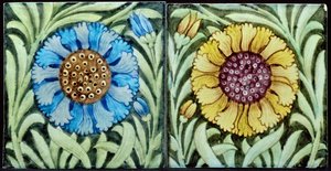 Tiles with Persian style floral design by William de Morgan