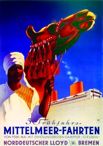 5 Spring Mediterranean Cruises, poster advertising the Bremen North German Lloyd Line by Willy Hanke