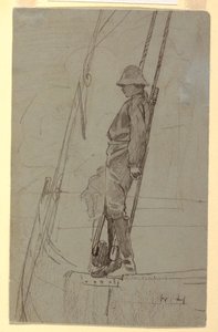 Young Man Leaning Against Sailboat Rigging, probably 1861–62 by Winslow Homer