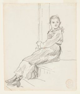 Girl Seated on a Porch Step by Winslow Homer