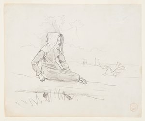Girl Seated on a Tree Trunk by Winslow Homer
