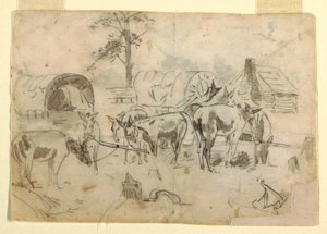Resting Mules Tethered to Wagons by Winslow Homer