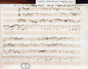 Sheet music page of Querite primum regnum Dei by Mozart to obtain the title of Accademico filarmonico by Wolfgang Amadeus Mozart