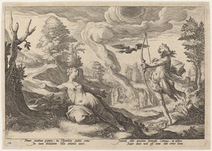 Apollo Killing Coronis by Workshop of Hendrick Goltzius, after Hendrick Goltzius