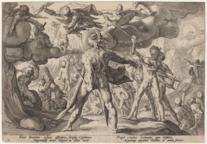 The Giants Climbing the Heavens by Workshop of Hendrick Goltzius, after Hendrick Goltzius