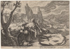 Thisbe Frightened by the Lion by Workshop of Hendrick Goltzius, after Hendrick Goltzius