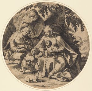 The Holy Family with Saint Elizabeth and Saint John the Baptist by Workshop of Jacob Matham, after Hendrik Goltzius
