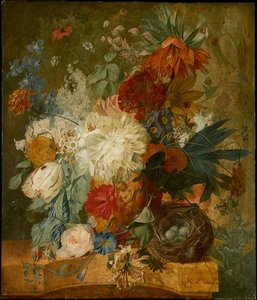 Still Life with Bouquet of Flowers and Bird
