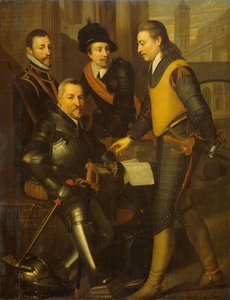 Group Portrait of the Four Brothers of William I, Prince of Orange: Jan (1535-1606), Hendrik (1550-74), Adolf (1540-68) and Lodewijk (1538-74), Counts of Nassau by Wybrand de Geest (I) (workshop of)