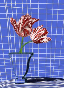 Red Tulips Blue Grid by XHOZUCAN
