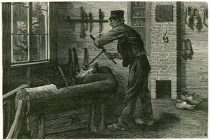 The saboteur of Terneuzen, has its established, enlarges and digs the wood by means of cramms. Engraving by X. Mellery, after nature, to illustrate the story 