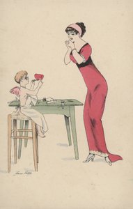 Girl Waiting for Two Hearts to be Spliced Together by Cupid