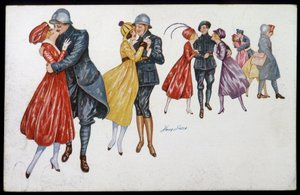 Military and their fiancées, marainnes or friends - illustration by Xavier Sager (1870-1930) postcard, c.1915 by Xavier Sager