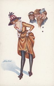 Pretty Girl, Pulling Up Her Skirt to Show Some Leg, to the Amusement of Soldiers by Xavier Sager