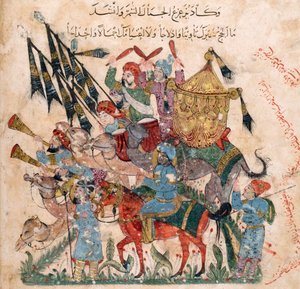 Caravan of pilgrims in Ramleh from a manuscript of Maqâmât of al-Harîrî, 1237
