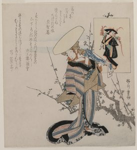 Woman by a Plum Tree Matched with the Wisteria Maiden (from a series of women compared to figures from Otsu paintings) by Yanagawa Shigenobu
