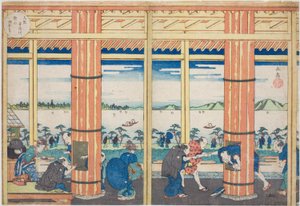 The Rain Shelter at Nii Hill by the Aji River, Osaka, from the series "Famous Places in Osaka: Fine Views of Mount Tenpo" by Yashima Gakutei