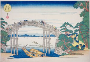 The Stone Bridge over the Aji River near Nii Hill, Osaka, from the series "Famous Places in Osaka: Fine Views of Mount Tenpo" by Yashima Gakutei