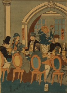 Banquet of five nations, Yokohama club, 1861 by Yoshitomi Utagawa