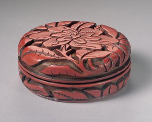 Circular Carved Cinnabar Box and Cover