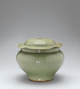 Longquan Celadon Ribbed Jar & Cover by Yuan Dynasty Chinese School