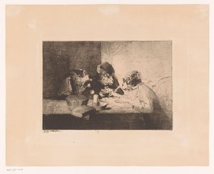 Dressed Monkey Giving Writing Lessons to a Dog and Monkey