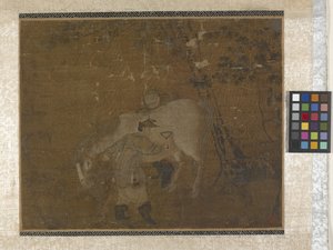 Grooms Combing White Horse