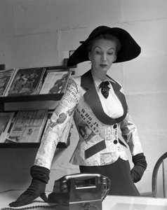 Mannequin wearing a newspaper print jacket by Zoltan Glass