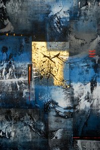 Abstract Art; Painting in the Colours Gold, Blue, Black and Grey; Ubud; Bali; Indonesia; Southeast Asia; Asia