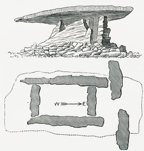 Chûn Quoit, Cornwall, England, side view and ground plan, from Our Own Country published 1898 by Ferdinand Georg Waldmuller