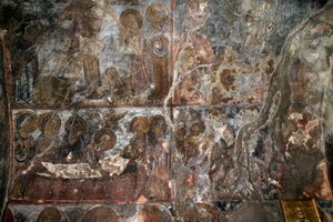 Deposition of Christ, fresco in the Church of Agios Nikolaos, Elenes, Crete, Greece
