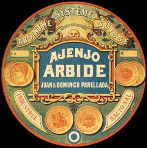 Label of the Argentine brand of absinthe Ajenjo Arbide by Frederick (attr. to) Barnard