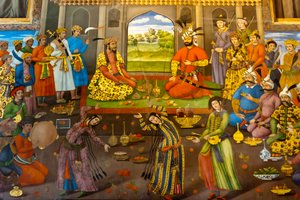 Fresco; Banquet with Dancing Girls; Shah Tahmasp Receives the Indian Mughal Emperor Homayun; 1544; Chehel Sotoun; Forty Pillars Palace; Isfahan; Iran; Asia